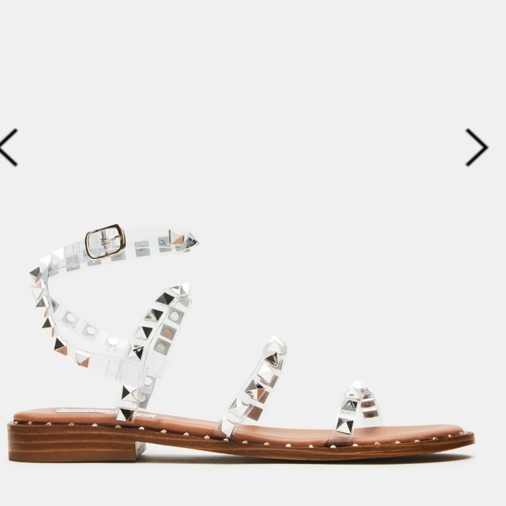 Steve Madden Silver and White Heels with Embellished Straps Clear